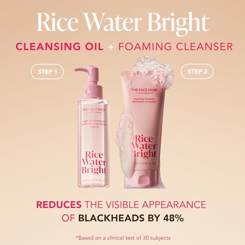 The Face Shop Rice Water Bright Light Facial Cleansing Oil, Daily Makeup Remover, Oil Cleanser, Vegan, Korean Skin Care with Jojoba Oil, Face Pore Cleanser, 150ml