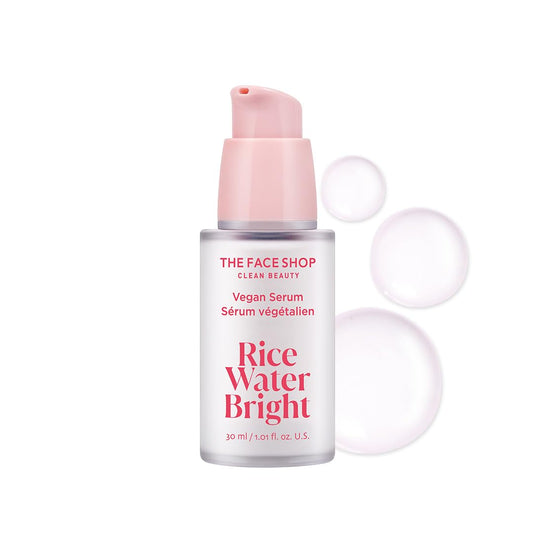 The Face Shop Rice Water Bright Vegan Serum - Targets Uneven Skin Tone & Dryness, Brightening, Nourishing, Hydrating Face Serum - Rice Water, Hyaluronic Acid, Niacinamide Serum - Korean Skin Care