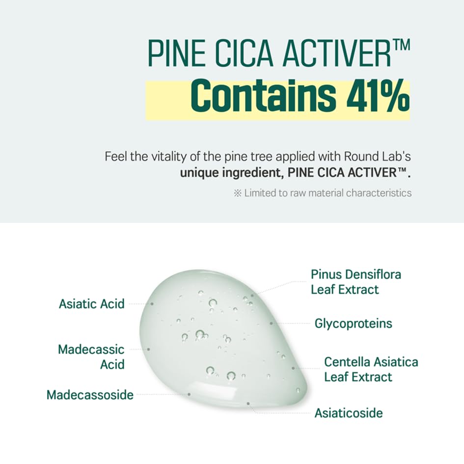 ROUND LAB Pine Tree Calming CICA Toner 8.45 Fl Oz, Face serum, Intesive Calming for Sensitive Skin, Skin Care and rejuvenate, Strong Vitality with madecasocide