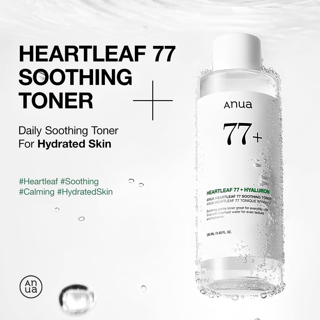 Anua Heartleaf 77 Soothing Toner I pH 5.5 Trouble Care, Calming Skin, Refreshing, Hydrating, Purifying, Cruelty Free, Vegan,(250ml / 8.45 fl.oz.)