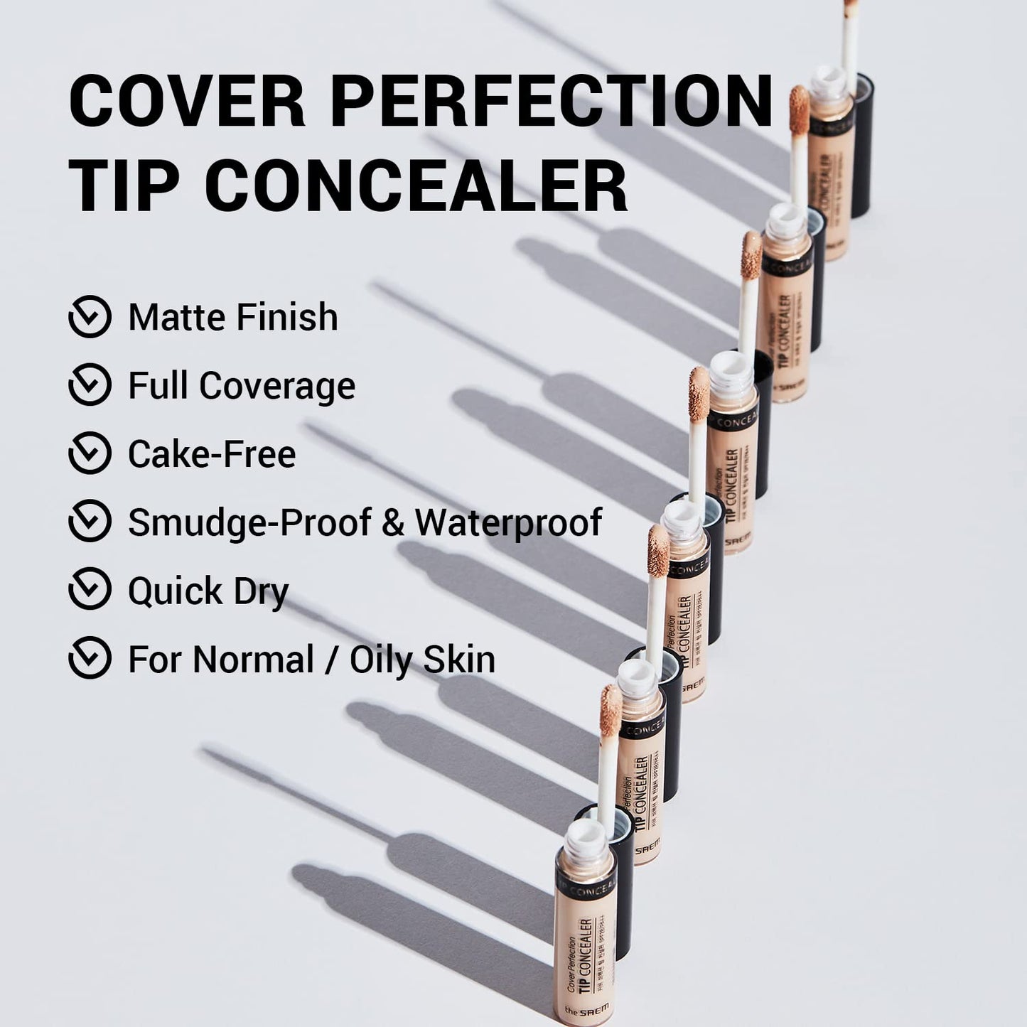 THE SAEM Cover Perfection Tip Concealer, Liquid Multi-Use Concealer, Full Coverage Makeup for Acne Dark Spots Dark Circles Hyperpigmentation and Blemishes, 0.2 fl.oz. (#1.25 Light Beige)