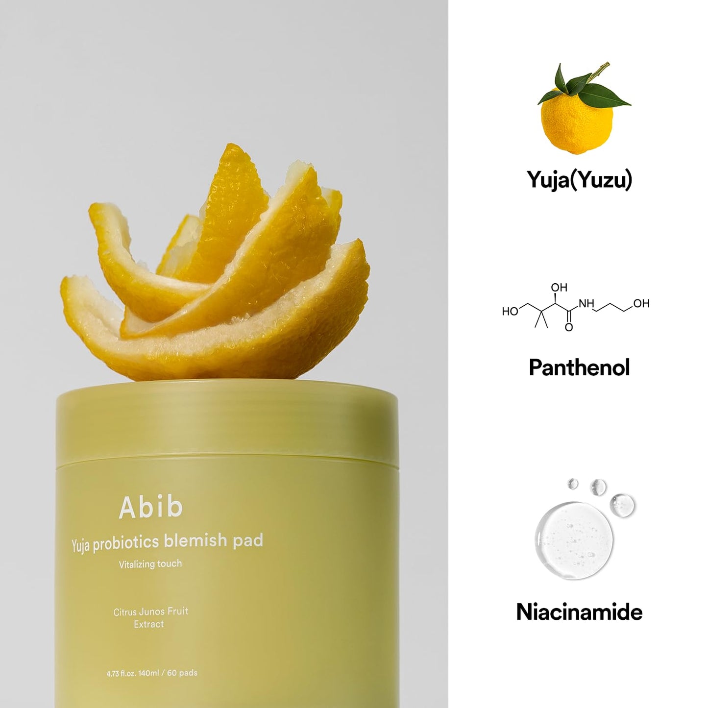 Abib Yuja Probiotics Blemish Pad Vitalizing Touch 60 Pads I Toner for Face, Facial Toner Pad, Mild Exfoliating Soothing