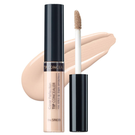 THE SAEM Cover Perfection Tip Concealer, Liquid Multi-Use Concealer, Full Coverage Makeup for Acne Dark Spots Dark Circles Hyperpigmentation and Blemishes, 0.2 fl.oz. (#1.25 Light Beige)