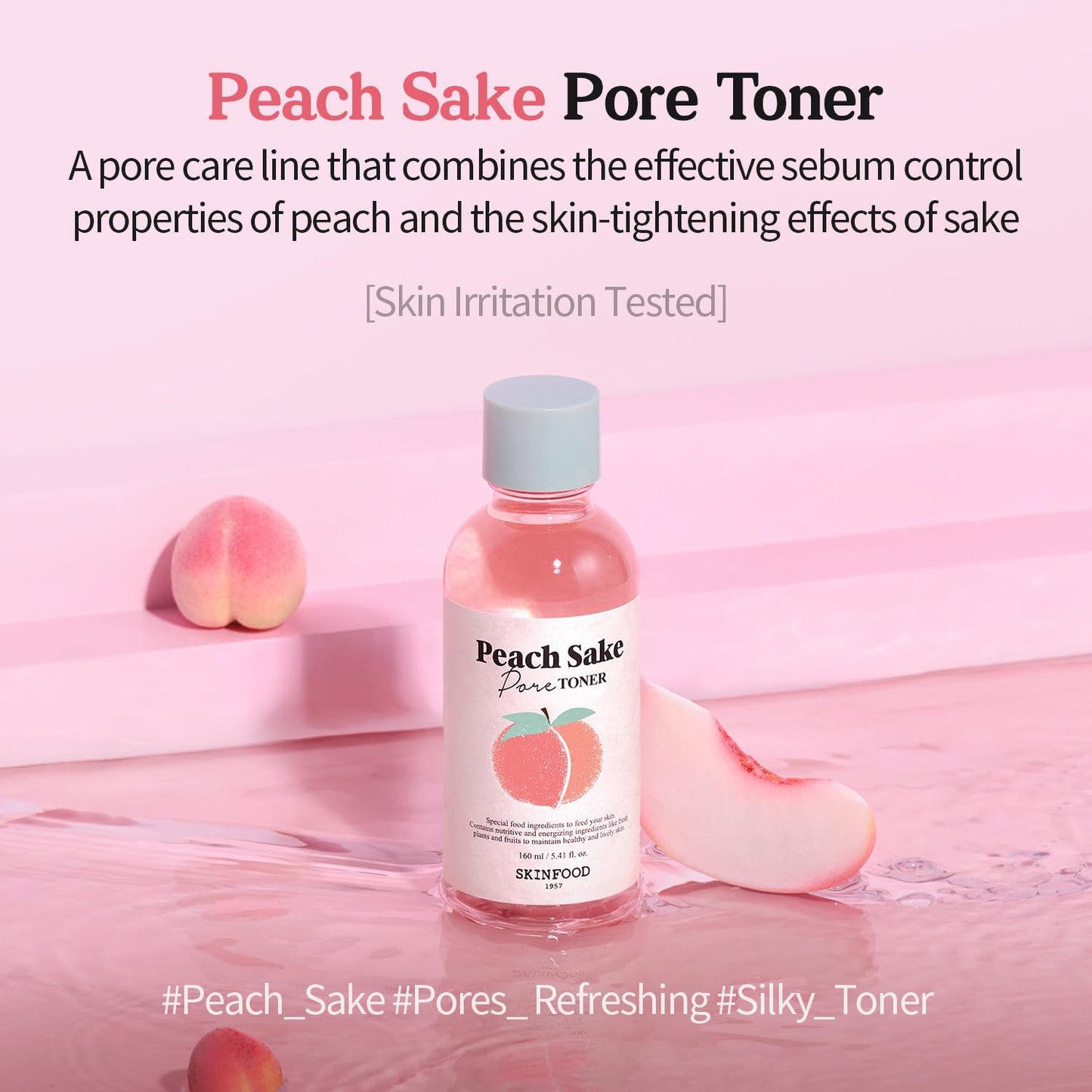 SKINFOOD Peach Sake Facial Toner 135ml - Tighten Pores and Sebum Control - Skin Moisturizing, Refining, & Hydrating Facial Toners for Oily Skin - Enlarge and Deep Pores Remedy (5.41 fl.oz.)