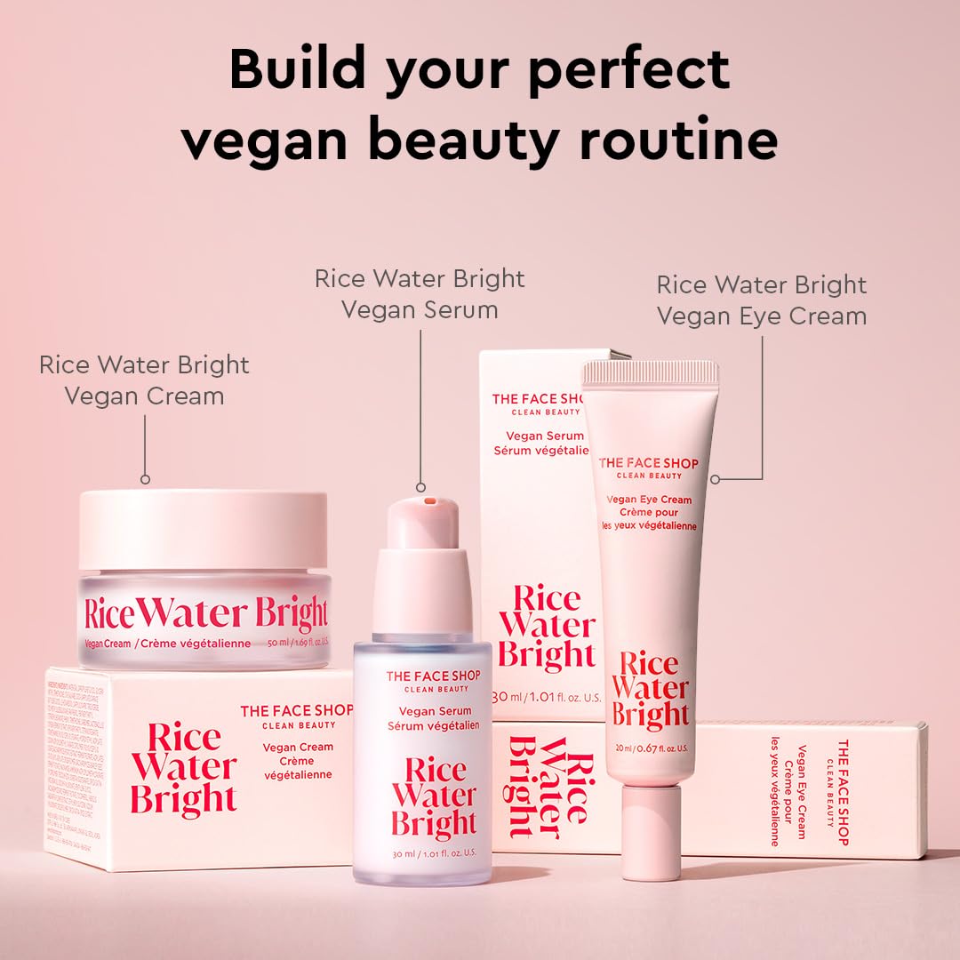 The Face Shop Rice Water Bright Vegan Cream - Instant Moisturization Quick-Absorbing Formula - Vegan, Brightening - Rice Water, Niacinamide, Hyaluronic Acid - Moisturizer Face Cream - Korean Skin Care