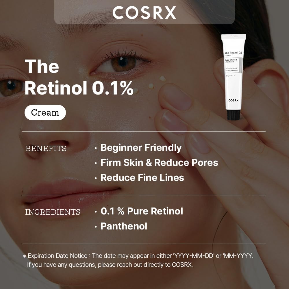 COSRX Retinol 0.1% Cream, 0.67 Oz, Anti-aging Eye & Neck Cream with Retinoid Treatment to Firm Skin, Reduce Wrinkles, Fine Lines, Signs of Aging, Gentle Daily Korean Skin Care