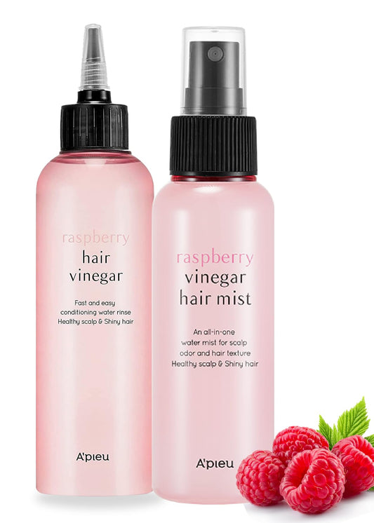 A’PIEU Raspberry Vinegar Hair Care Bundle - Hair Vinegar Rinse 6.76 Fl oz & Hair Mist 3.55 fl oz | Scalp Treatment, pH Balance, Frizz Control | Clarifying, Nourishing, Refreshing