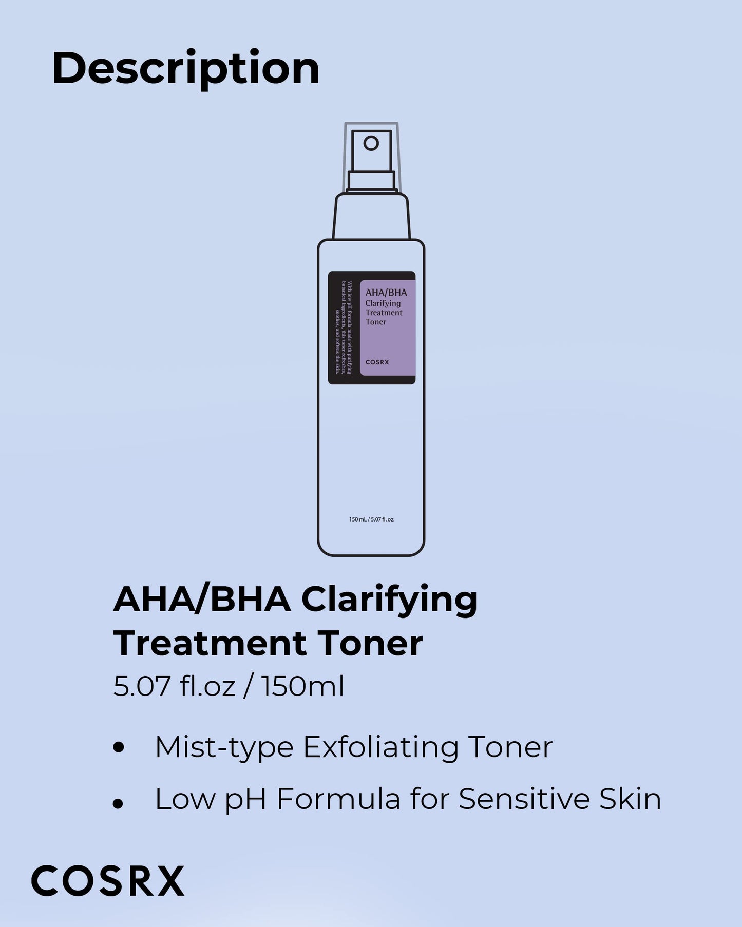 COSRX AHA/BHA Treatment Toner 5.07 fl.oz/ 150ml, Facial Exfoliating Spray for Whiteheads, Pores, & Uneven Skin, Korean Toner, Not Tested on Animals, No Parabens, No Sulfates, Korean Skin Care