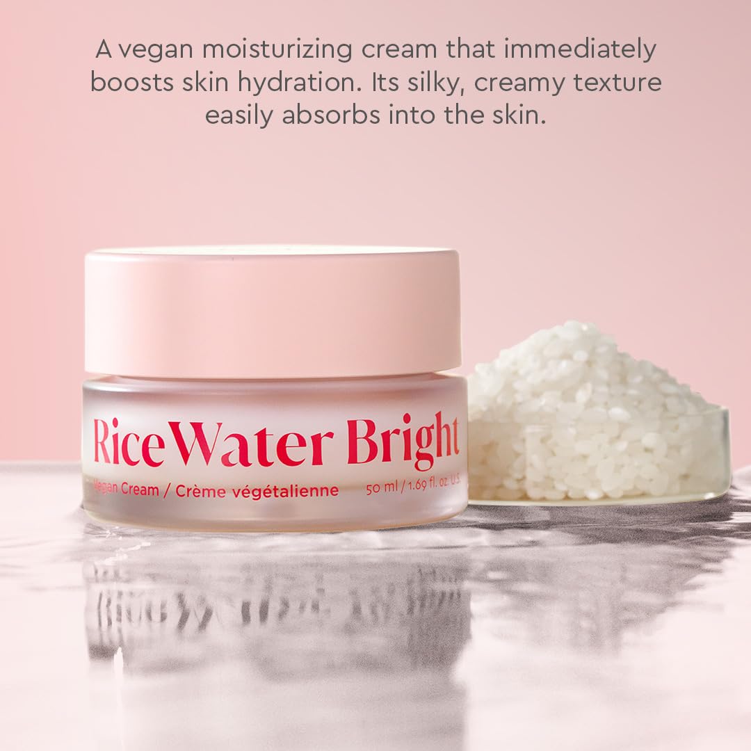 The Face Shop Rice Water Bright Vegan Cream - Instant Moisturization Quick-Absorbing Formula - Vegan, Brightening - Rice Water, Niacinamide, Hyaluronic Acid - Moisturizer Face Cream - Korean Skin Care