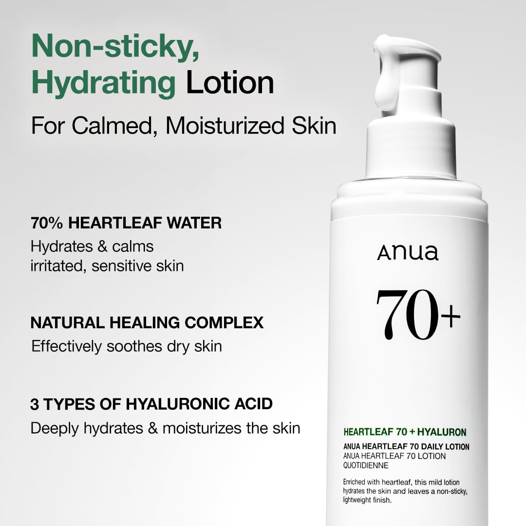 Anua Heartleaf Daily Lotion, Face Moisturizer with Hyaluronic Acid for Sensitive Skin, Lightweight, Korean Skin Care (200ml, 6.76 fl.oz.)