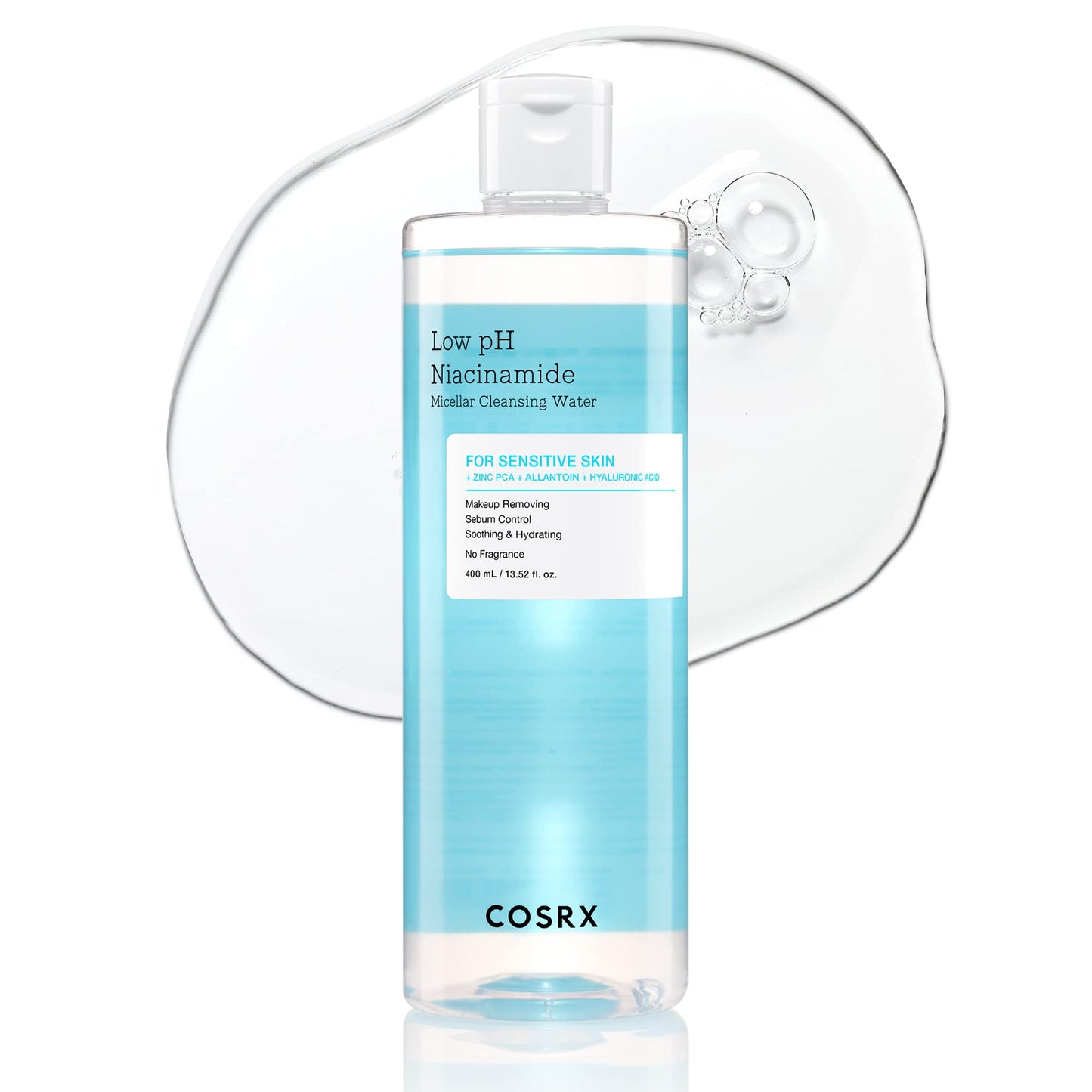 COSRX Low pH Niacinamide Micellar Cleansing Water Daily Mild Facial Cleansing Wash for Sensitive Skin, Sebum control, Korean Skin Care (13.52fl.oz/400ml)