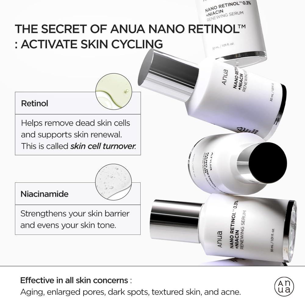 Anua Retinol Serum for Anti-Aging, Textured skin | 0.11% Retinol, 5% Niacinamide, 20+Soothing Ingredients Gentle for Beginner (30ml /1.01 fl.oz.)