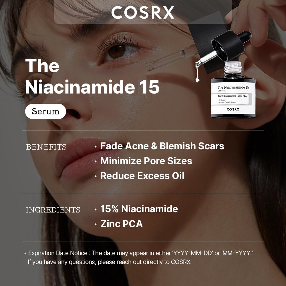 COSRX 15% Niacinamide Face Serum, 0.67 fl oz, Pore Minimizer Serum for Face, Even Skin Tone, Korean Skin Care