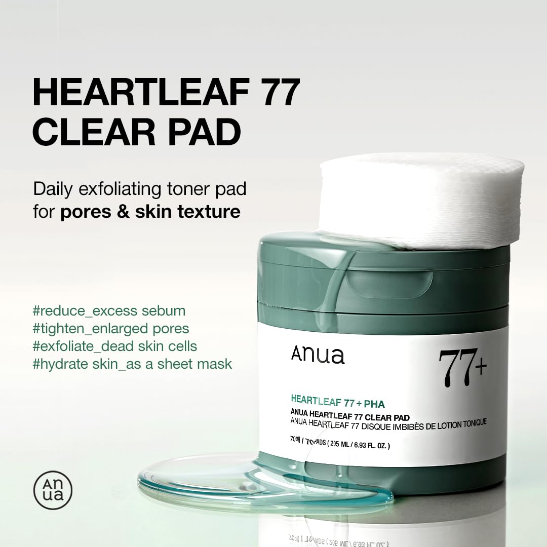 ANUA Heartleaf 77 Toner Pad, Mild Exfoliating Facial Pads for Glass Skin, Hydrating Pore Care for Sensitive Skin, Heartleaf Extract, PHA, Centella, Non comedogenic, Korean Skin Care (70 Pads)