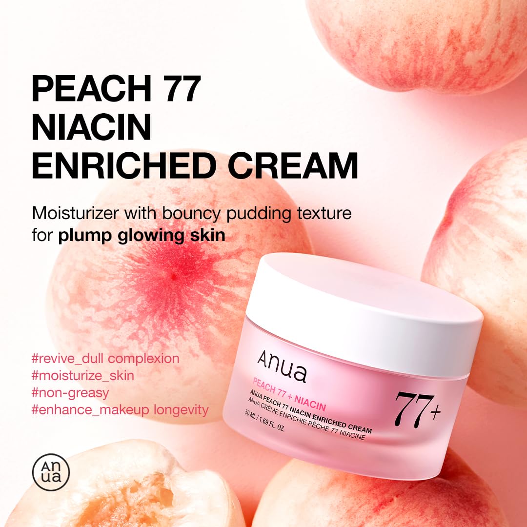 Anua Peach Niacinamide Cream, Face Moisturizer for Dry Skin with Vitamin B12, Collagen, Ceramide, Panthenol, Korean Skin Care for Glass Skin (50ml, 1.69 fl.oz.)