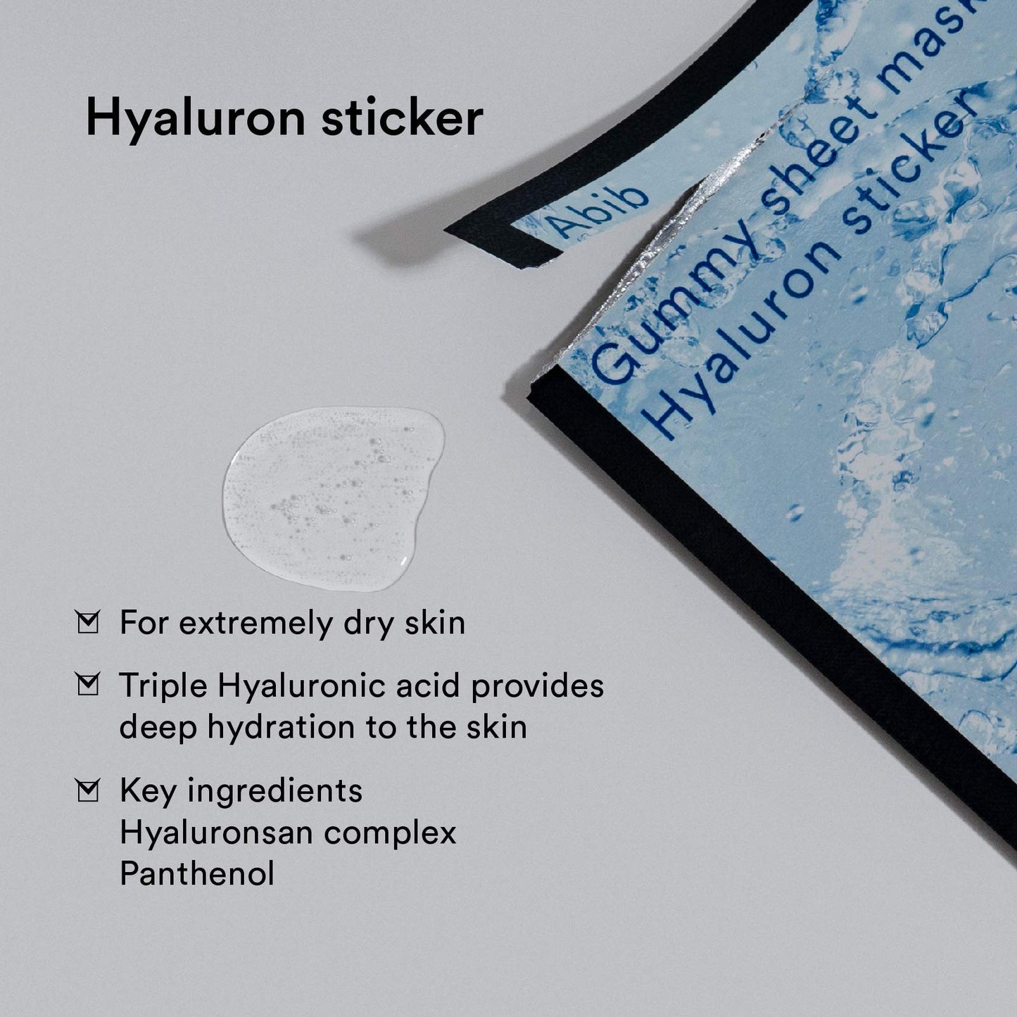 Abib Gummy Sheet Mask Hyaluron Sticker 10 Sheets I Triple Hyaluronic Acid, Hydraiting and Refreshing Facial Mask