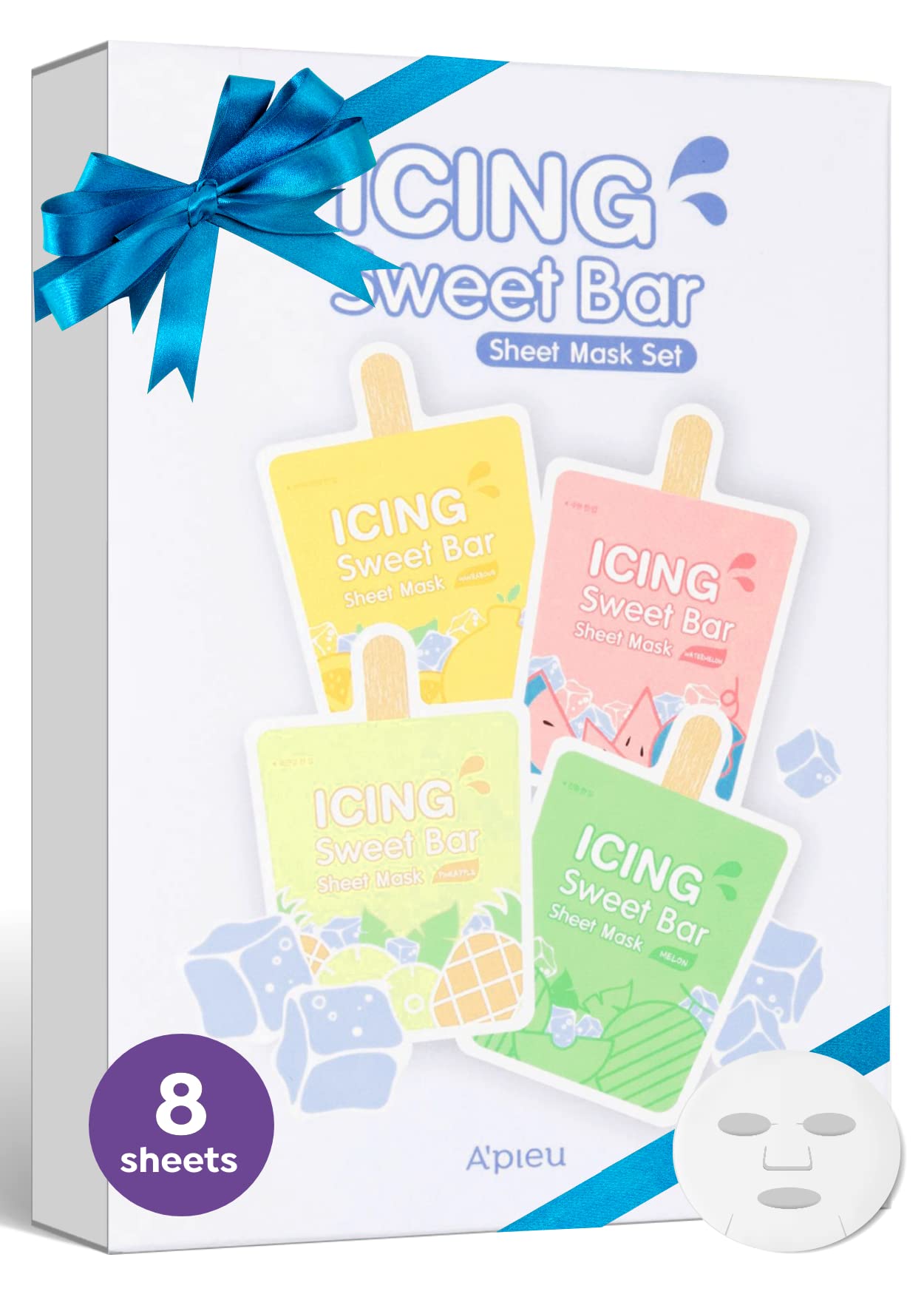 A’PIEU Icing Sweet Bar Mask Sheet (8 sheets in 1 pack) 4 Refreshing & Cooling Fruity Flavors, Fruit Essence that Hydrates and Nourishes,Brightens Stressed Skin, Alcohol-Free