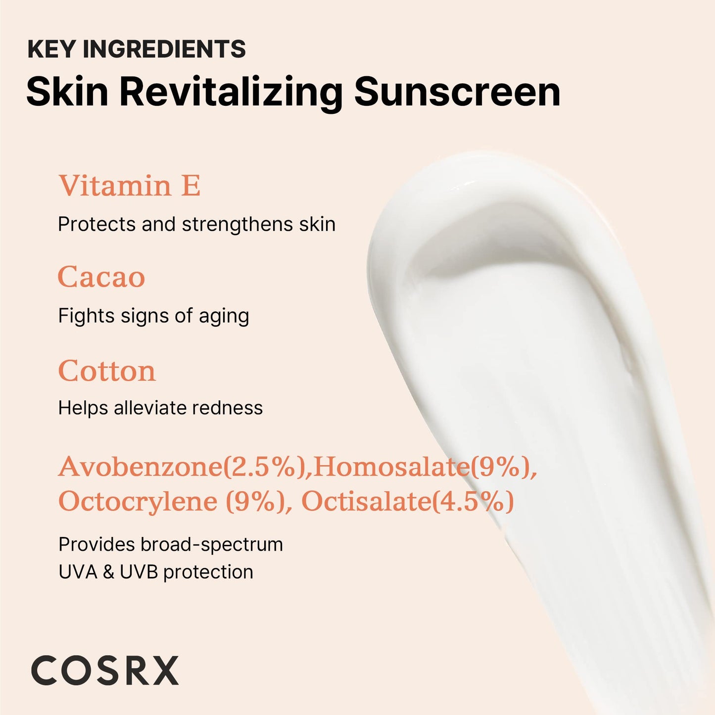 COSRX Vitamin E Vitalizing Face Sunscreen SPF 50, 1.69 fl oz, SPF Moisturizer, Lightweight under Makeup, Travel Essentials, Summer Essentials, Korean Skin Care, Korean Sunscreen for Face