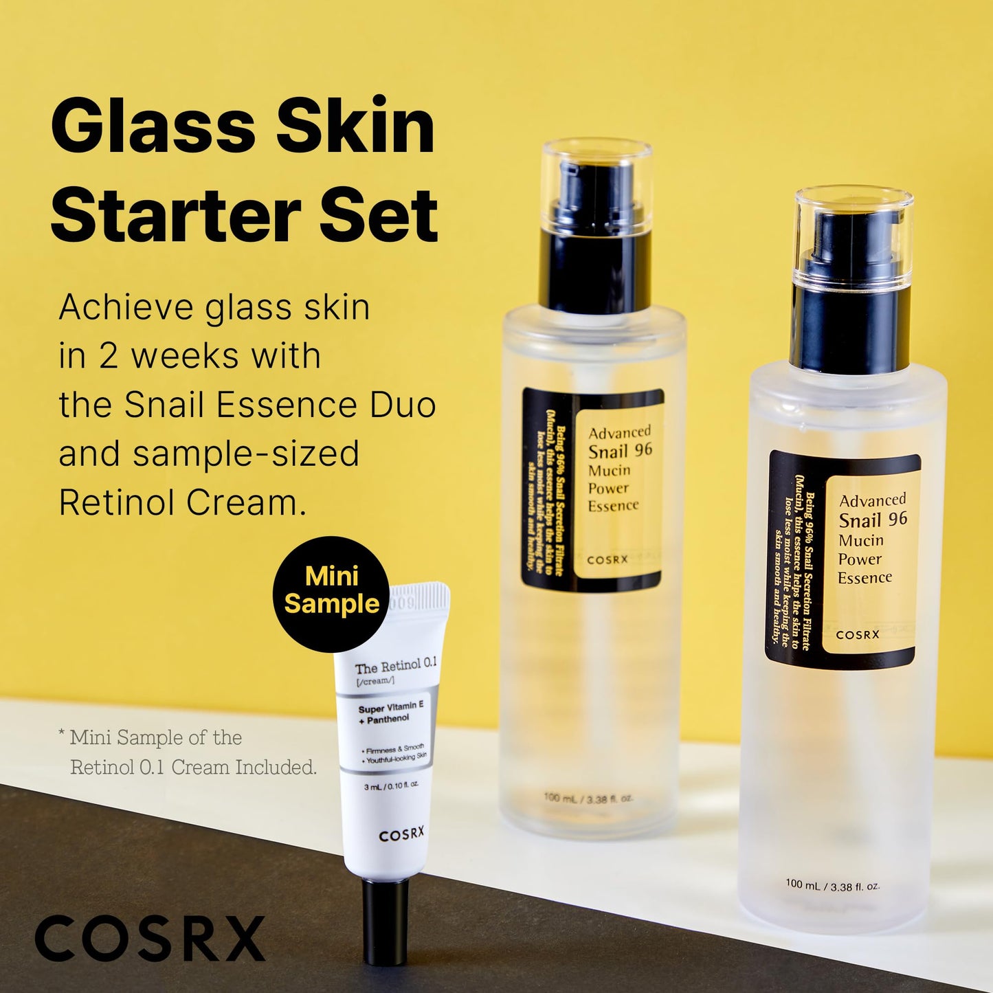 COSRX Glass Skin Starter Set, Amazon Exclusive, Advanced Snail 96% Mucin Power Essence & Retinol 0.1% Cream Mini Sample, Daily Hydrating & Firming Korean Skin Care Kit, Gift Set