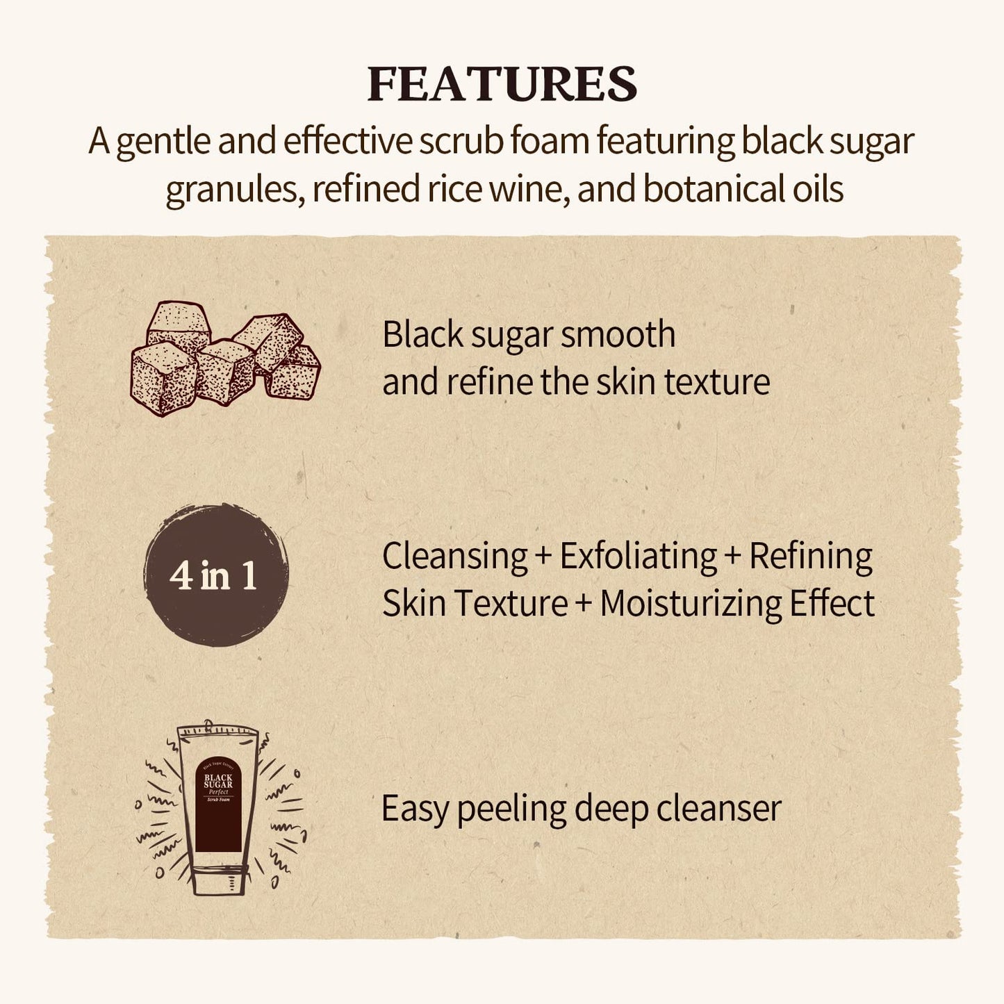 SKINFOOD Black Sugar Perfect Scrub Foam 180g - Detoxifying Pore Scrubs & Exfoliator Soft & Rich Bubble Facial Foam Cleanser, Removes Dead Skin Cells - Exfoliating Skincare for Men & Women (6.35 oz)