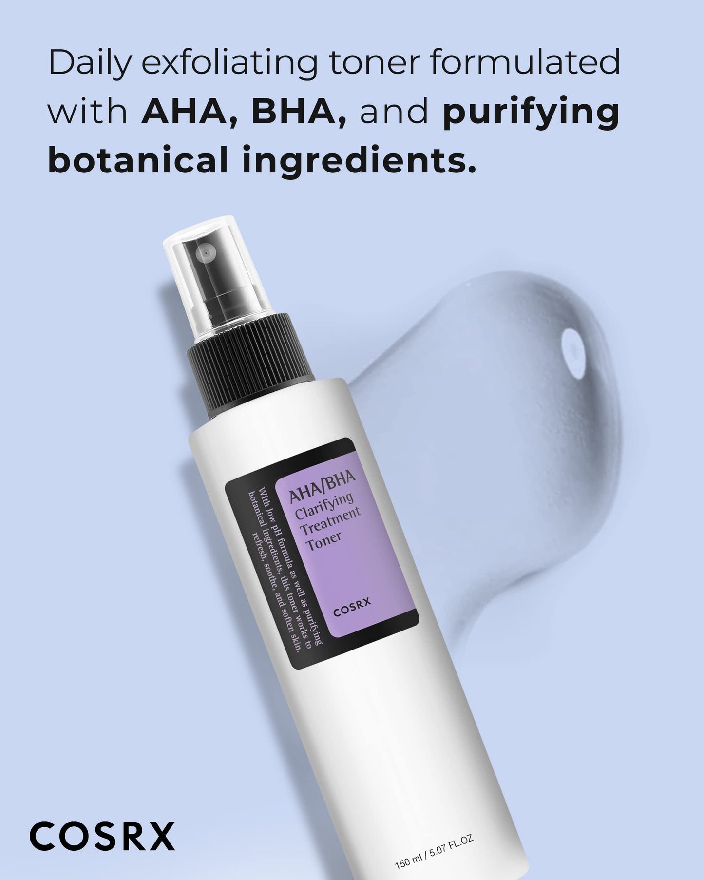 COSRX AHA/BHA Treatment Toner 5.07 fl.oz/ 150ml, Facial Exfoliating Spray for Whiteheads, Pores, & Uneven Skin, Korean Toner, Not Tested on Animals, No Parabens, No Sulfates, Korean Skin Care