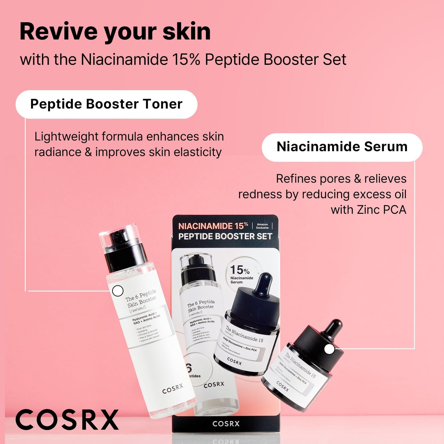 COSRX Niacinamide 15% Peptide Booster Set - Amazon Exclusive - Korean Skin Care Set, Gift Sets, Stocking Stuffers for Women, Niacinamide Serum, Face Serum