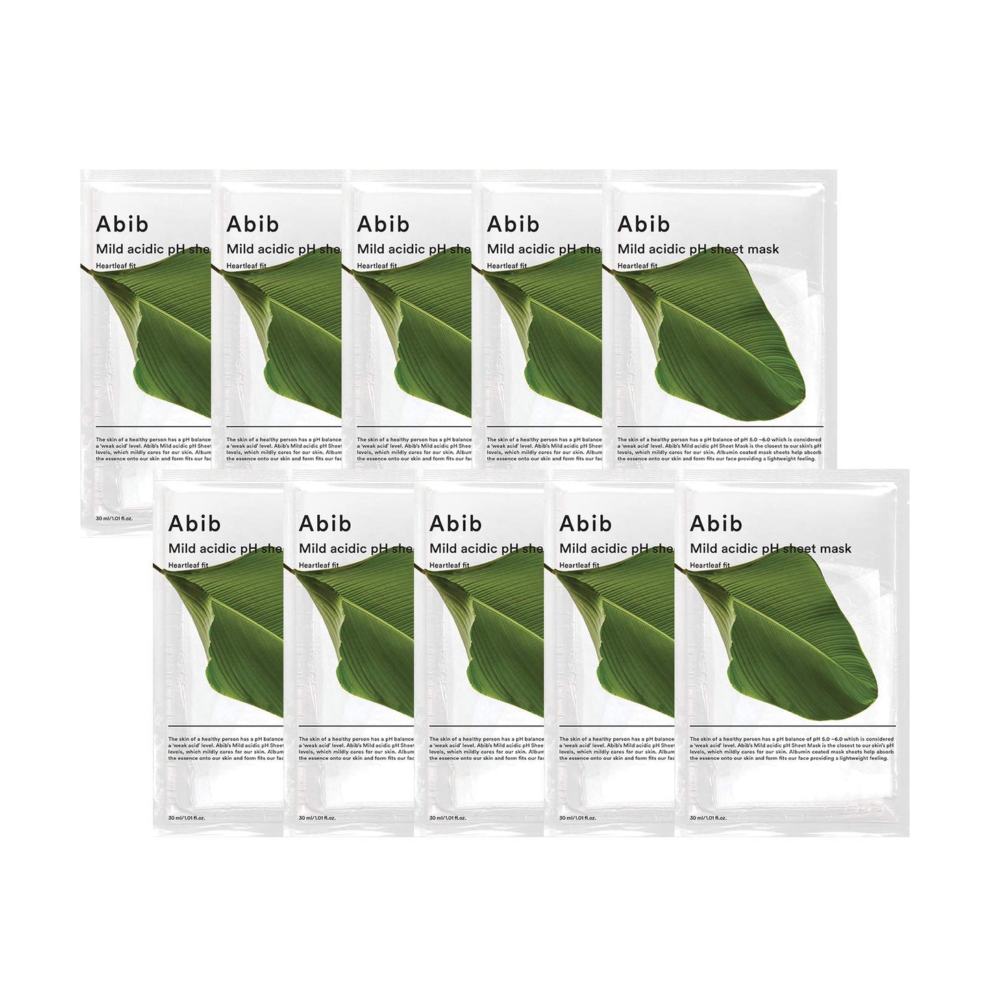 Abib Mild acidic pH sheet mask Heartleaf Fit 30ml (10pcs)