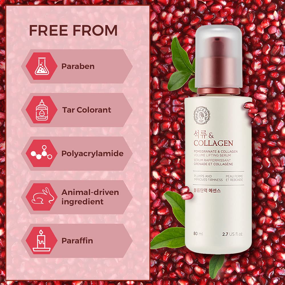 The Face Shop Pomegranate & Collagen Volume Lifting Serum - Helps Skin Look Firm & Supple - Reduces Fine Lines & Wrinkles - Improves Elasticity - Hydrating Lightweight Face Serum - Korean Skin Care