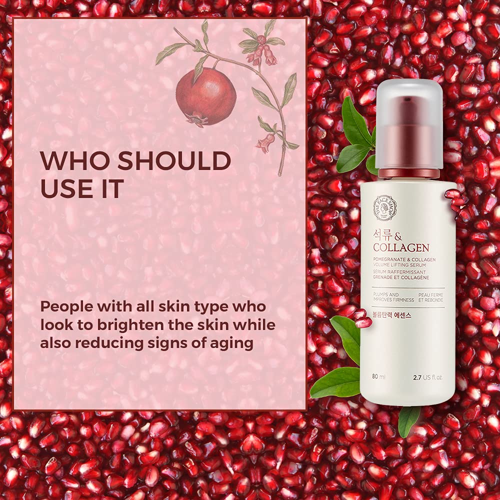 The Face Shop Pomegranate & Collagen Volume Lifting Serum - Helps Skin Look Firm & Supple - Reduces Fine Lines & Wrinkles - Improves Elasticity - Hydrating Lightweight Face Serum - Korean Skin Care