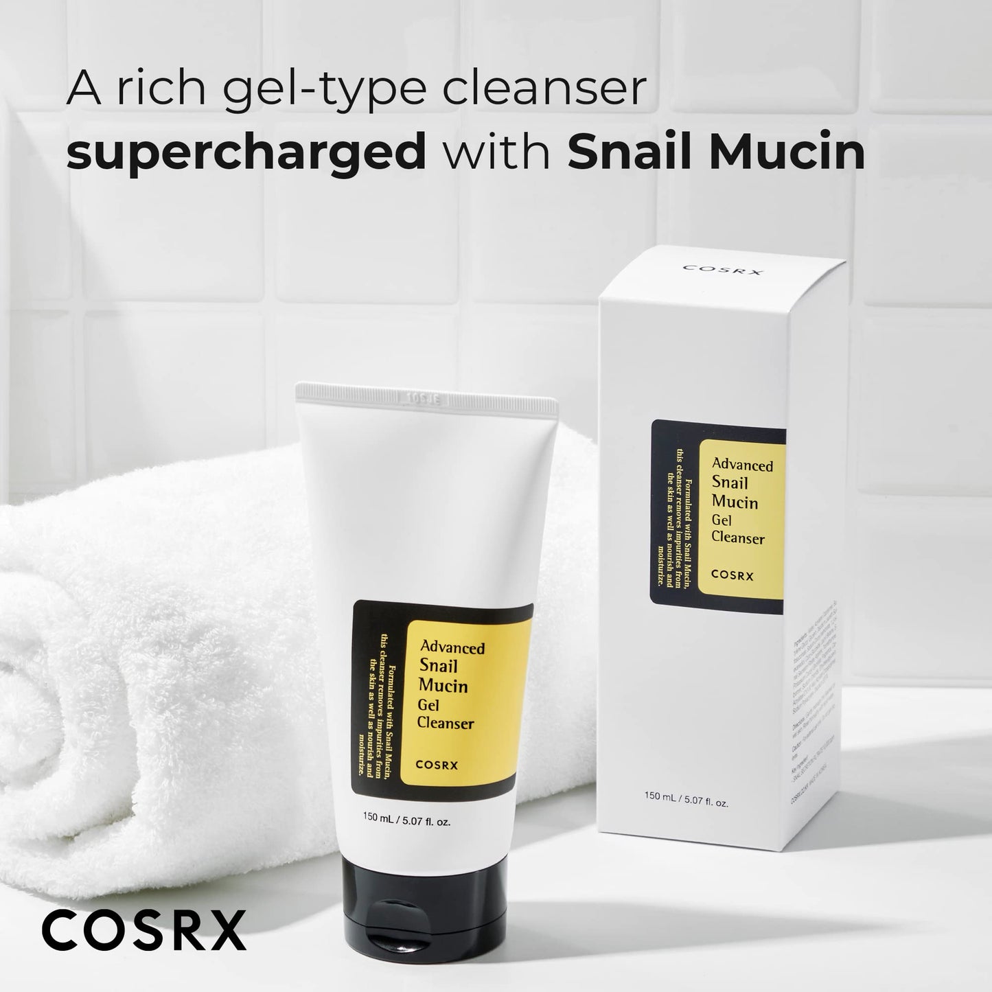 COSRX Advanced Snail Mucin Gel Cleanser, 5.07 Fl Oz / 150 mL, Rich Daily Deep Cleansing Gel for Dry & Sensitive Skin, Korean Skin Care, Not Tested on Animals, No Parabens