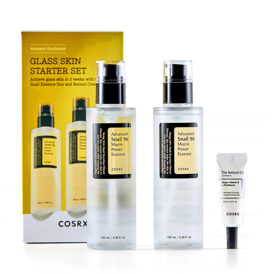 COSRX Glass Skin Starter Set, Amazon Exclusive, Advanced Snail 96% Mucin Power Essence & Retinol 0.1% Cream Mini Sample, Daily Hydrating & Firming Korean Skin Care Kit, Gift Set