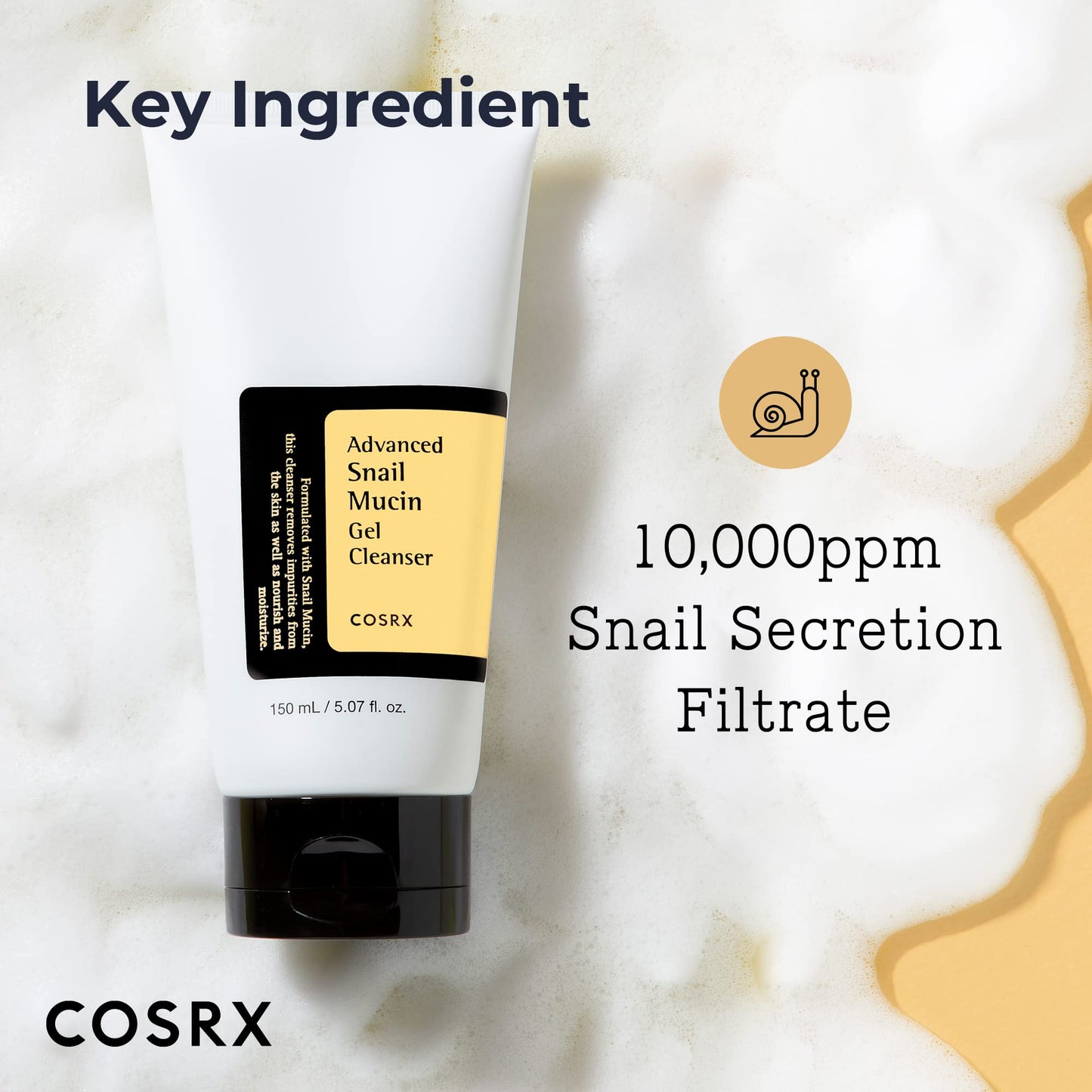 COSRX Advanced Snail Mucin Gel Cleanser, 5.07 Fl Oz / 150 mL, Rich Daily Deep Cleansing Gel for Dry & Sensitive Skin, Korean Skin Care, Not Tested on Animals, No Parabens