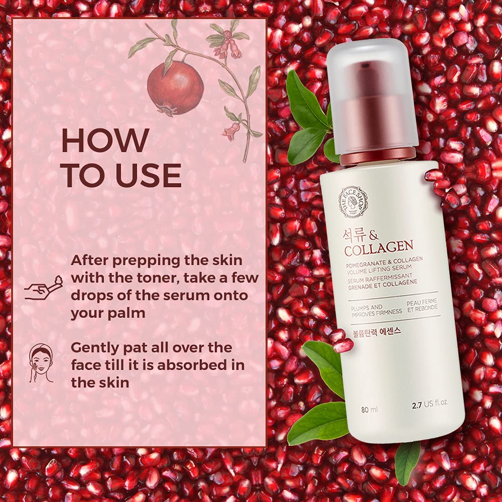 The Face Shop Pomegranate & Collagen Volume Lifting Serum - Helps Skin Look Firm & Supple - Reduces Fine Lines & Wrinkles - Improves Elasticity - Hydrating Lightweight Face Serum - Korean Skin Care