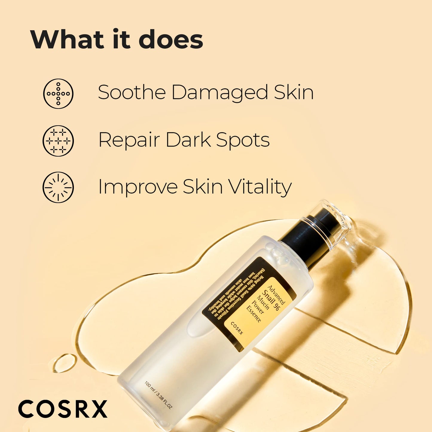 COSRX Snail Mucin 96% Power Face Serum 3.38 fl oz 100ml, Hydrating Serum for Face, Self Care, Glow Skin under Makeup, Korean Skin Care, Korean Beauty