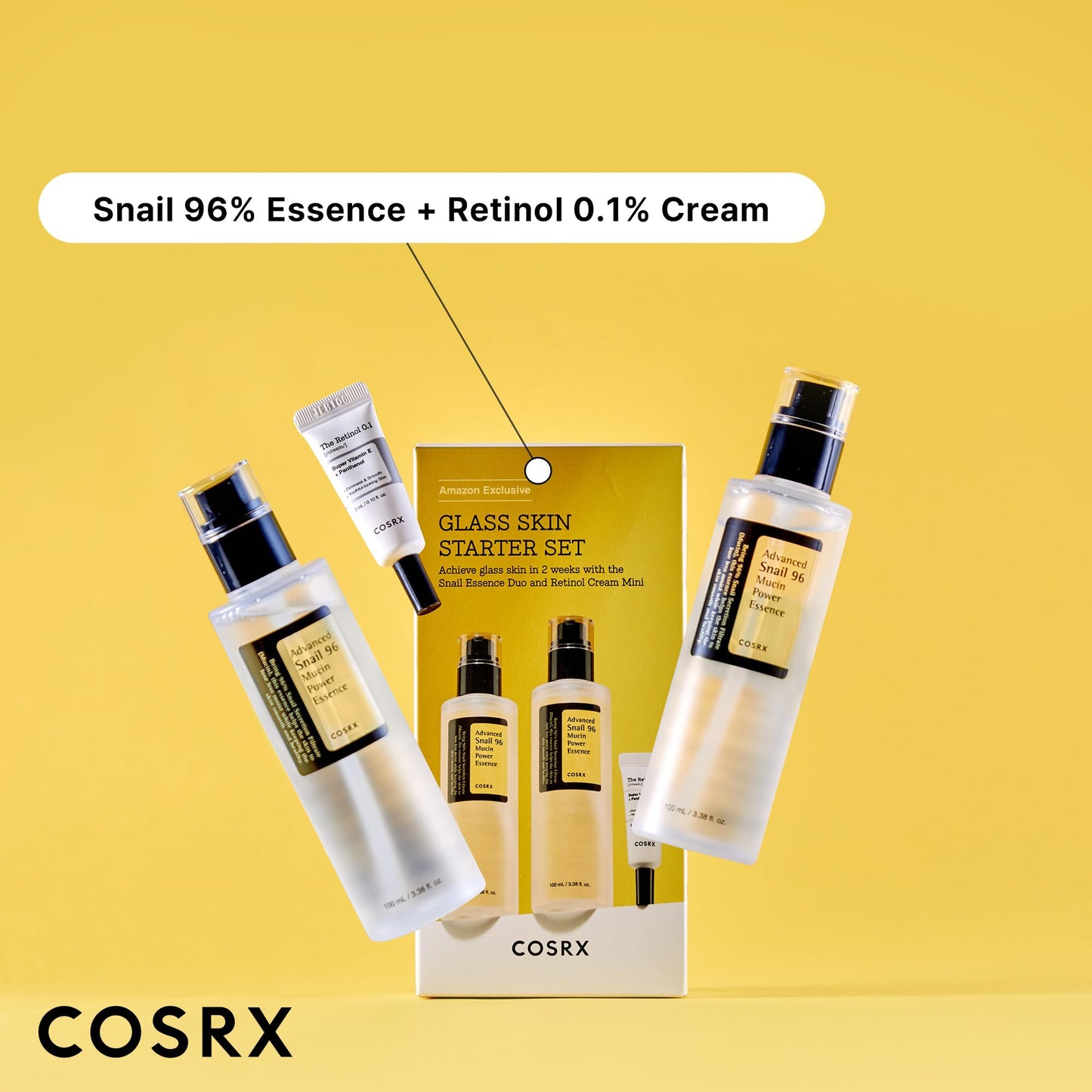 COSRX Glass Skin Starter Set, Amazon Exclusive, Advanced Snail 96% Mucin Power Essence & Retinol 0.1% Cream Mini Sample, Daily Hydrating & Firming Korean Skin Care Kit, Gift Set