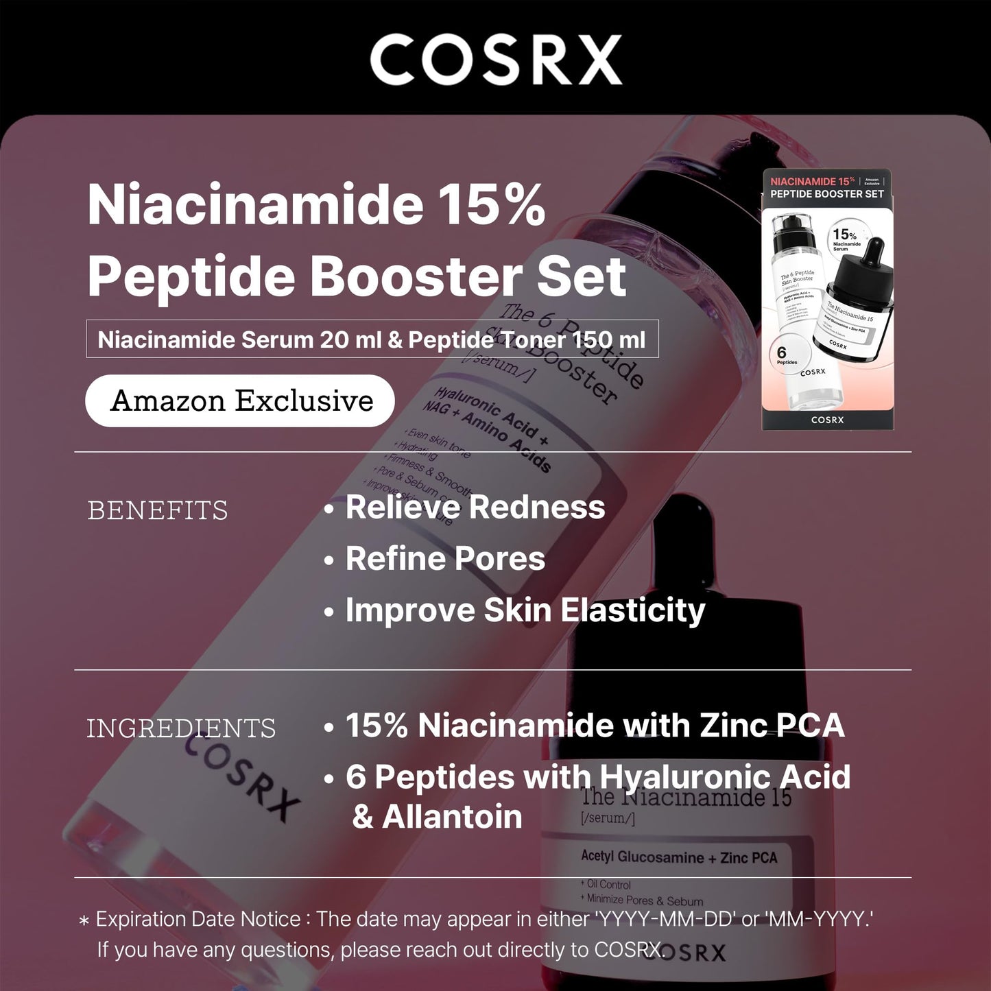 COSRX Niacinamide 15% Peptide Booster Set - Amazon Exclusive - Korean Skin Care Set, Gift Sets, Stocking Stuffers for Women, Niacinamide Serum, Face Serum