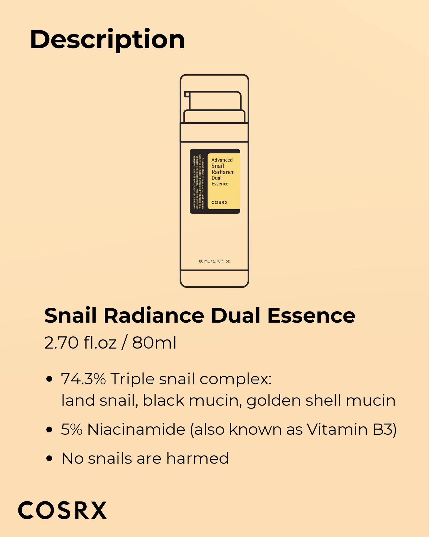 COSRX Niacinamide 5% + Snail Mucin 74% Dual Essence, Anti Aging Face Serum for Dull Skin, Hydrating, Repairing, Sensitive Skin, Not Tested on Animals, Korean Skin Care, 2.70 fl.oz / 80ml