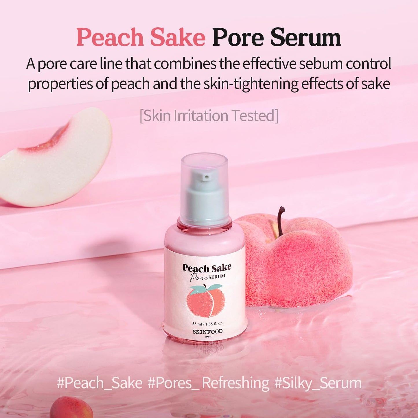 SKINFOOD Peach Sake Pore Serum - Pore Minimizer & Sebum Control - Skin Smoothing Facial Serum for Oily Skin - Pore Refining Serum & Pore Tightening - Acne Reducer & Minimizing Serum - 55ml (1.85 oz)