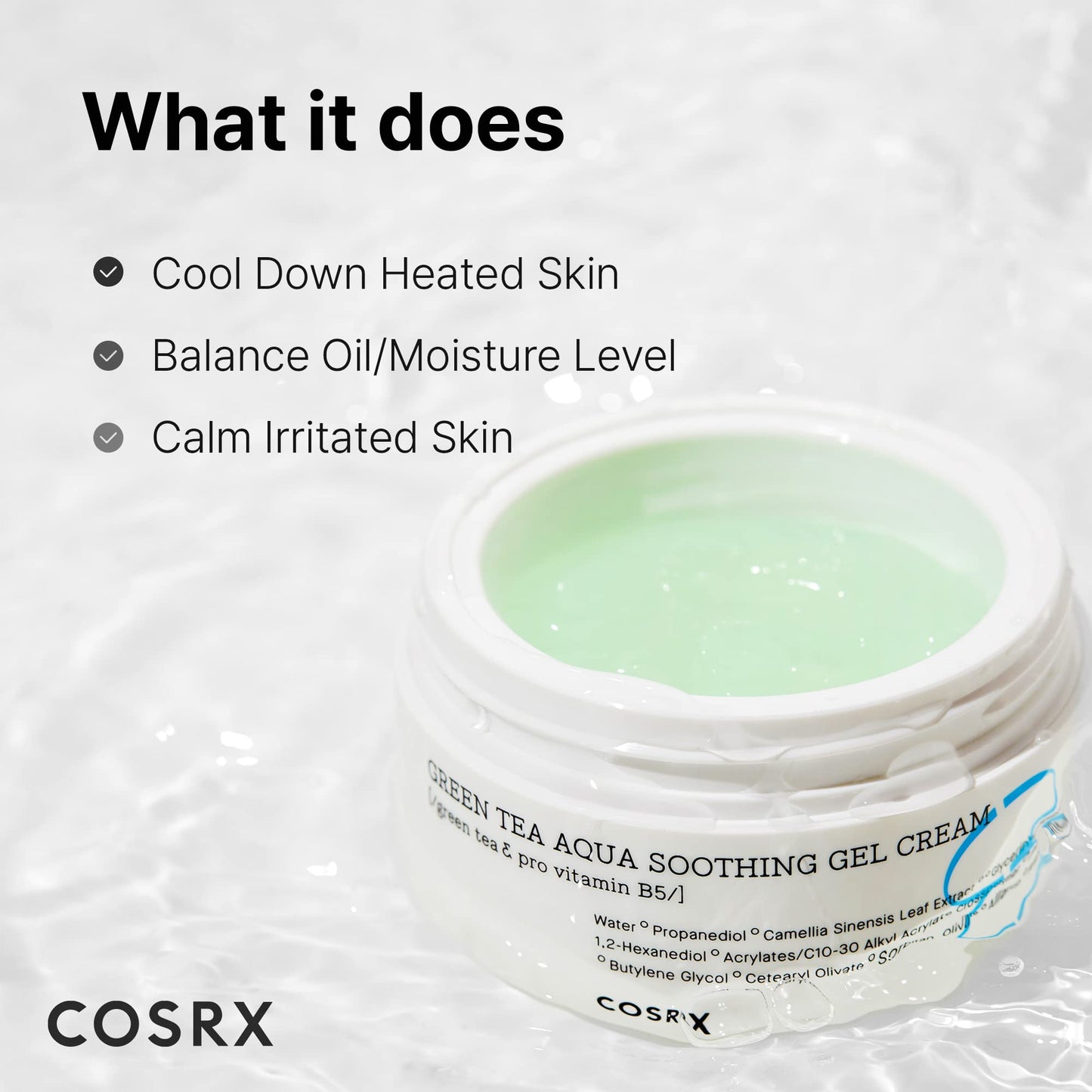 COSRX Hydrium Green Tea Aqua Soothing Gel Cream, 1.69 fl.oz / 50ml | Lightweight Daily Cream | Camelia, Aloe Gel | Korean Skin Care, No Animal Testing, Paraben Free