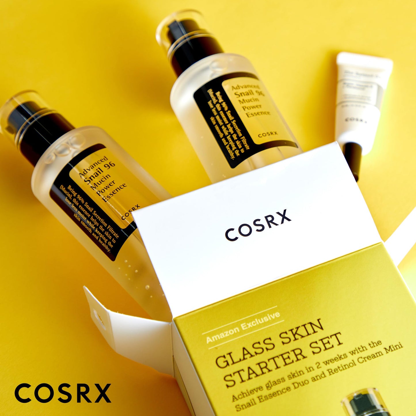 COSRX Glass Skin Starter Set, Amazon Exclusive, Advanced Snail 96% Mucin Power Essence & Retinol 0.1% Cream Mini Sample, Daily Hydrating & Firming Korean Skin Care Kit, Gift Set